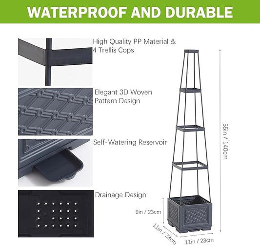 2PCS Raised Garden Bed Rolling Tomato Planter with Trellis, 57" Self-Watering Tomato Cage Planters Box for Climbing Plants Vegetable Flower Patio Garden Balcony Outdoor & Indoor (with Wheels)