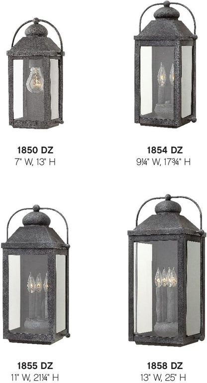 Hinkley Anchorage Large Three Light Wall Mount Lantern - Estate & Heritage Series, Aluminum, Clear Glass - Aged Zinc Finish
