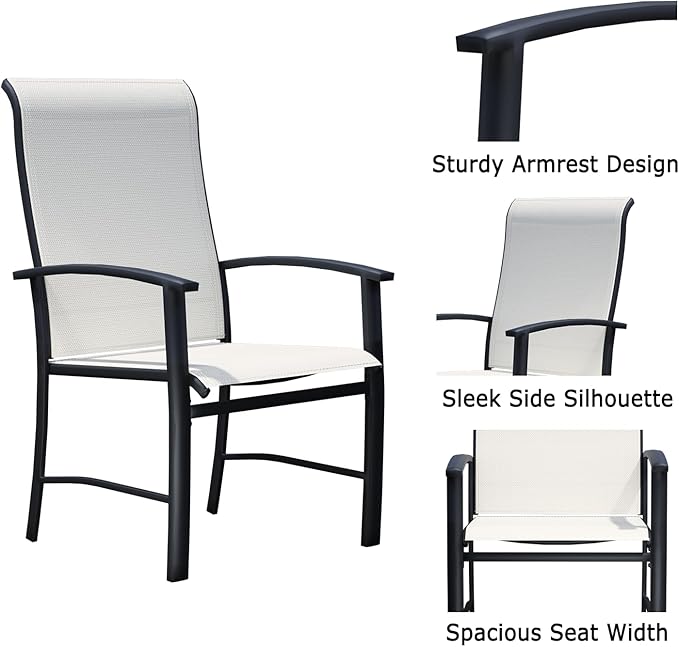 Patio Dining Chairs Set of 8, Outdoor Dining Chairs with High Back, Metal Outdoor Chair Set with Comfort and Durability, Patio Chair for Deck Lawn Kitchen Garden Backyard, Oyster Beige