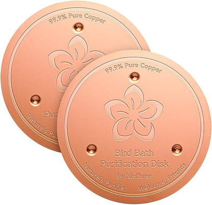 Mellbree 2-Pack Bird Bath Copper Disc, 0.6mm Reinforced 99.99% Pure Copper Cleaning Disk with Triple-Point Support for Physical Safe Clean Water, Universal Fit for Outdoor Birdbaths, Bowl (Flower)