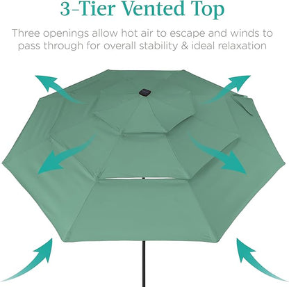 Best Choice Products 10ft 3-Tier Solar Patio Umbrella, Outdoor Market Sun Shade for Backyard, Deck, Poolside w/ 24 LED Lights, Tilt Adjustment, Easy Crank, 8 Ribs - Seaglass