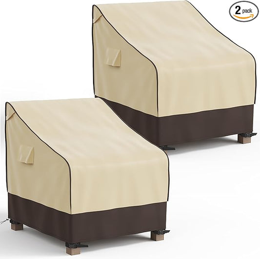 MR. COVER Patio Chair Covers Waterproof, Outdoor Furniture Covers for Rocking Chair, Heavy Duty Anti UV Chair Cover, Fits up to 45"W x 40"D x 35"H, Air Vent and Handles Included, Brown & Khaki, 2 Pack