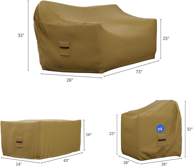 Covers & All Patio Furniture Cover Set, 6 Piece Outdoor Furniture Covers, Water-Repellent UV & Weather Resistant Covers for Sofa, Chairs & Coffee Table with Elastic Tie-Downs & Padded Handles