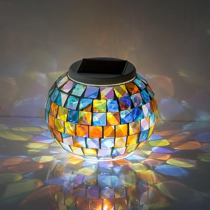 Solar Glass Ball Light Mosaic Jar Lights,Color Changing Globe Table Lamp Waterproof LED Night Light for Garden Patio Party Yard Outdoor Indoor Decorations (Ball)