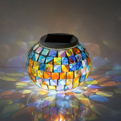 Solar Glass Ball Light Mosaic Jar Lights,Color Changing Globe Table Lamp Waterproof LED Night Light for Garden Patio Party Yard Outdoor Indoor Decorations (Ball)
