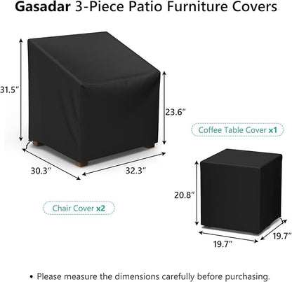 Gasadar Outdoor Furniture Cover Waterproof,3 Piece Patio Furniture Set Cover for Outside Chairs and Coffee Table,Windproof,Black