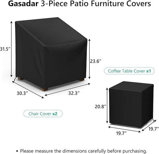 Gasadar Outdoor Furniture Cover Waterproof,3 Piece Patio Furniture Set Cover for Outside Chairs and Coffee Table,Windproof,Black
