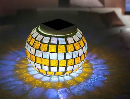 Solar Glass Ball Light Mosaic Jar Lights,Color Changing Globe Table Lamp Waterproof LED Night Light for Garden Patio Party Yard Outdoor Indoor Decorations (Gold Silver)