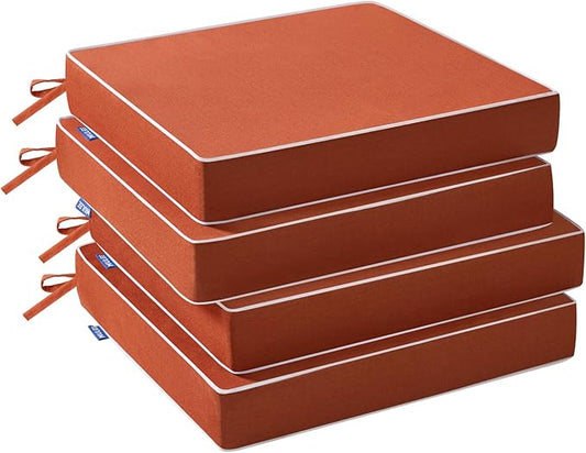 MIULEE Orange Outdoor Chair Cushions Set of 4, 18.5x16x3 Inch Waterproof Patio Seat Cushions for Outdoor Furniture Couch Sofa, 3 Year Color Fastness High Density Foam with Adjustable Ties