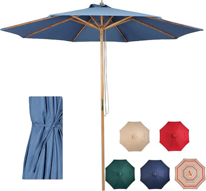 9ft Bamboo Umbrella, Outdoor Patio Umbrella, Waterproof Market Umbrella, 8 Ribs Table Umbrella with Pulley Lift for Garden, Deck, Pool, lawn, Backyard