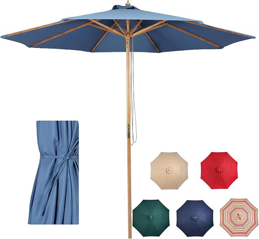 9ft Bamboo Umbrella, Outdoor Patio Umbrella, Waterproof Market Umbrella, 8 Ribs Table Umbrella with Pulley Lift for Garden, Deck, Pool, lawn, Backyard