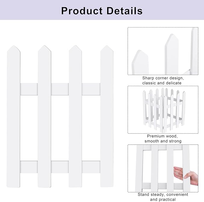 RUODON 4 Pack Thick Christmas Tree Fences White Wooden Picket Fences Tree Fence Border Decoration for Xmas Wedding Party Decor Garden Home, 15.7 x 12 Inches