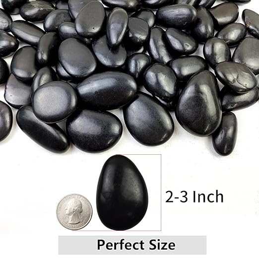 YISZM 40lbs Black Rocks for Landscaping, 2-3 Inch High Polished Pebbles Natural Large River Rocks for Plants, Decorative Stones Garden Outdoor and Indoor DIY Vase Filler Fish Tank Aquariums