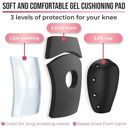 PRO Constructor Style Knee Pads for Women with 3 Levels of Protection, Pink, 1 Pair - Flat Stand Plastic Cap & Multi Adjustable Fasteners, Made in USA