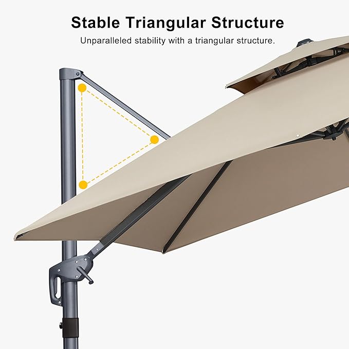 PURPLE LEAF Cantilever Patio Umbrella Outdoor Aluminum Offset Square Umbrella Windproof Heavy Duty Hanging Outside Umbrella for Deck Pool Garden