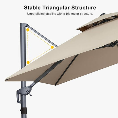PURPLE LEAF Cantilever Patio Umbrella Outdoor Aluminum Offset Square Umbrella Windproof Heavy Duty Hanging Outside Umbrella for Deck Pool Garden