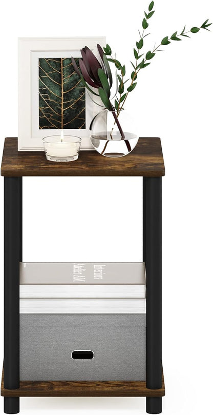 Furinno TURN-N-TUBE Side Table, 2-Tier Modern Square End Table with Open Shelf, Toolless Night Stand, Bedside Table, for Living Room, Bedroom, Amber Pine