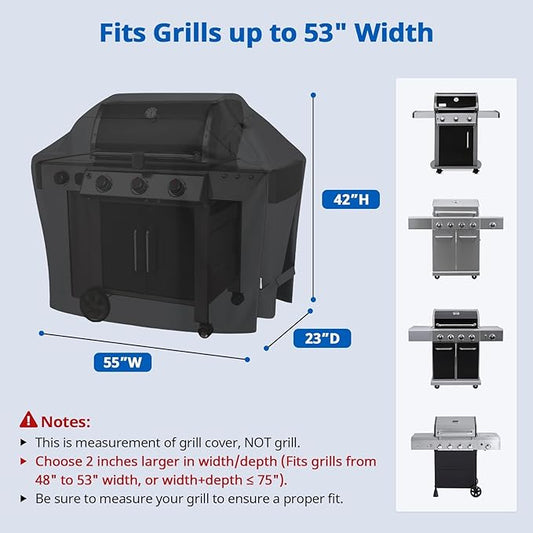 SunPatio Grill Cover 55 Inch, Outdoor Heavy Duty Waterproof Barbecue Gas Cover, UV & Fade Resistant, All Weather Protection Compatible for Weber Charbroil Nexgrill Kenmore Grills and More, Black