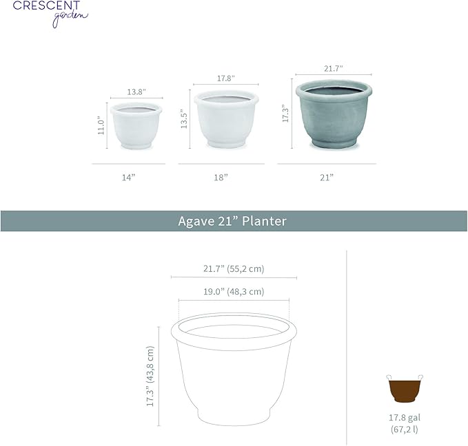 Crescent Garden Agave Planter, Classic Lightweight Resin Planter - UV-Resistant Flower Pots - Indoor & Outdoor Pot for Flowers, Houseplant, Herbs, 21" W x 17" H (Rust)