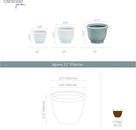 Crescent Garden Agave Planter, Classic Lightweight Resin Planter - UV-Resistant Flower Pots - Indoor & Outdoor Pot for Flowers, Houseplant, Herbs, 21" W x 17" H (Caviar Black)