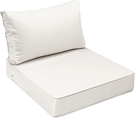 AAAAAcessories Outdoor Seat Cushions for Chairs, Fade-Resistant, Waterproof Patio Furniture Replacement Cushions, 24" x 24" x 5" + 24" x 13.5", Creamy White
