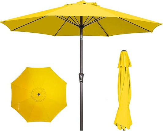 PatioKingdom 9FT Patio Outdoor Umbrella-UPF 50+ Sun Shade with Wind Vent, Push-Button Tilt & Smooth Crank Lift, Rust-Resistant Fiberglass Frame for Garden, Backyard,Yard (Yellow, 9FT)