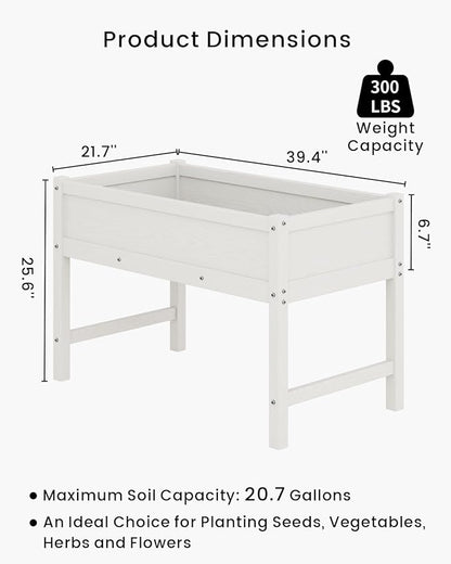 HDPE Raised Garden Bed with Legs, Outdoor All-Weather Elevated Planter Box Raised Beds for Seeds, Herb, Flower, Vegetable (White)