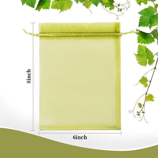 Sukh 100PCS Fruit Protection Bags - 6"x8" Fruit Cover for Fruit Tree Netting Fruit Nets to Protect Fruit Mesh Organza Bags Green Net Bags for Fruits & Vegetables
