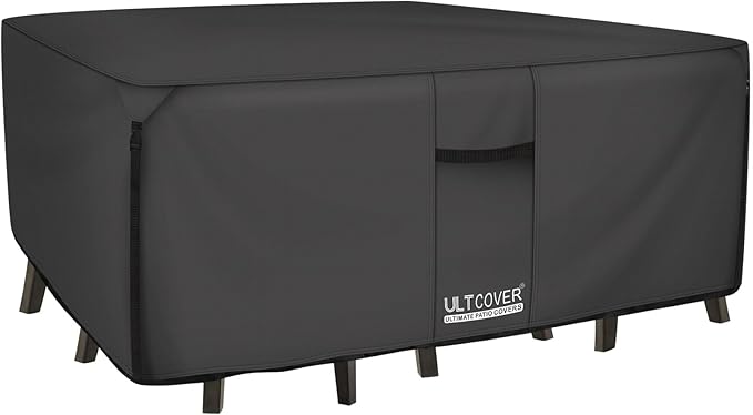 ULTCOVER 600D Tough Canvas Heavy Duty Rectangular Patio Table and Chair Cover - Waterproof Outdoor General Purpose Furniture Covers 64Lx52Wx28H inch, Black