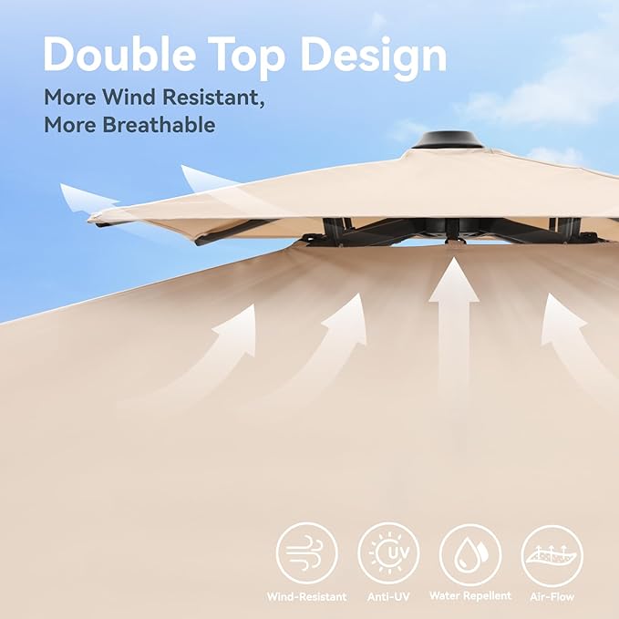 GREEN PARTY 12x9 ft Cantilever Patio Umbrella, Rectangle Offset Outdoor Umbrellas with 360° Rotation, 5-Year-Non-Fading Hanging Pool Umbrella for Garden Deck Poolside - Beige