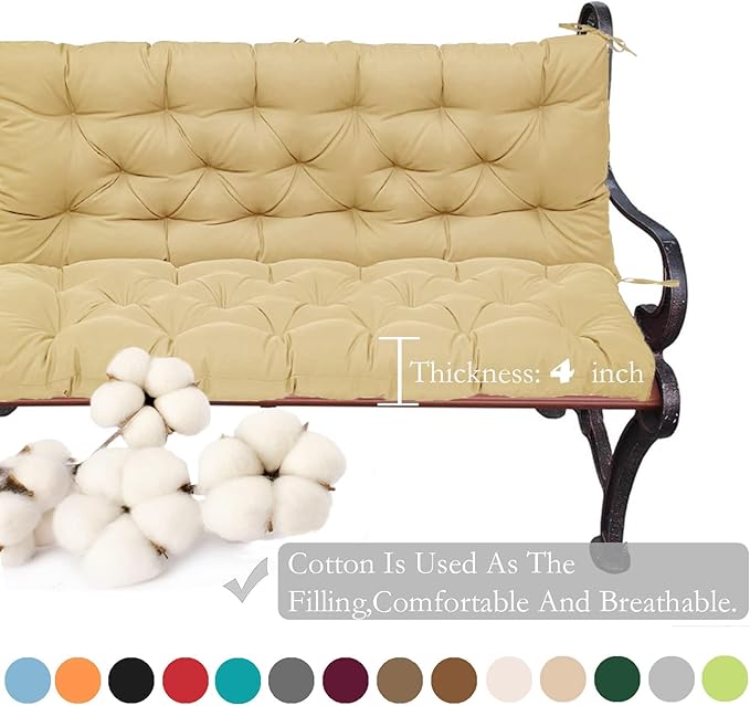 Replacement Cushions for Swing, Swing Cushions 3 Seater Replacement, Waterproof Thicken Washable Pad Cushion for Outdoor Indoor Furniture Swing Patio (Light Yellow, 40x71 inch)