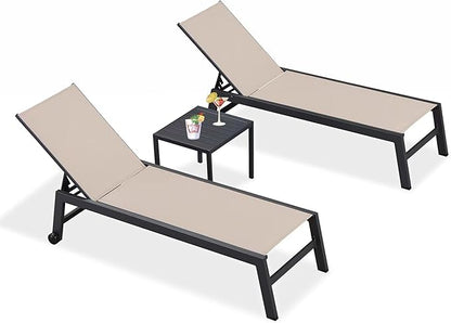 PURPLE LEAF Patio Chaise Lounge Set 4 Pieces Aluminum Outdoor Lounge Chairs with Wheels, Textilene Sunbathing Recliner, Beige