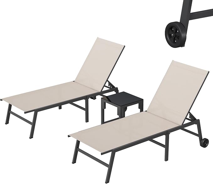 UDPATIO Patio Lounge Chair Outdoor Poolside Chaise Lounges with Wheels