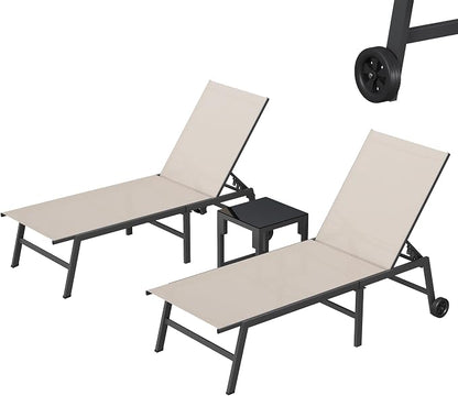 UDPATIO Patio Lounge Chair Outdoor Poolside Chaise Lounges with Wheels