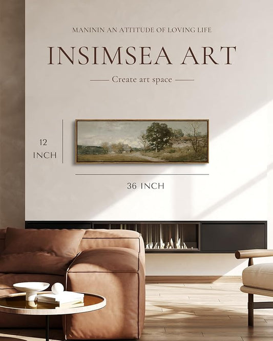 InSimSea Extra Large Framed Vintage Wall Art, Living Room Country Farmhouse Decor, Retro Road Landscape Paintings, Canvas Prints, Rustic Scenery Long Pictures for Bedroom Above of Bed,12x36inch