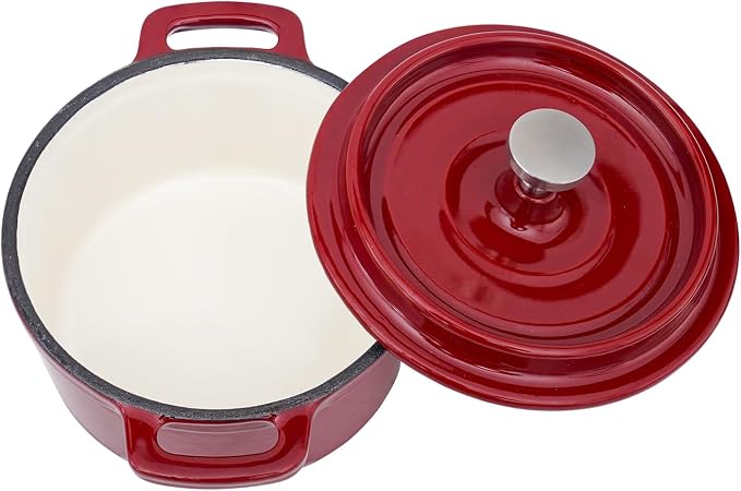 Flavehc Mini Cocotte 16 oz Mini Dutch Oven 0.5 qt. Cast Iron Garlic Roaster for Oven Garlic Confit Pot Ramekins with Lids Oven Safe Set of 2, Red