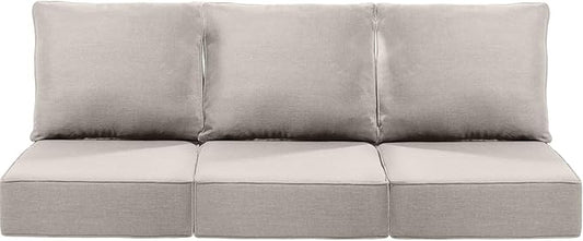 Luxury 22x24/22x25 6-Inch Patio Couch Cushions Set of 3 - Memory Foam Deep Seat Water-Resistant Patio Cushion for Lawn Dining Rocking Swivel Chairs Loveseat 3-Seater Sectional Sofa - Beige