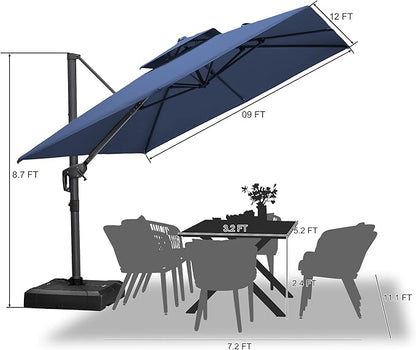 PURPLE LEAF Cantilever Patio Umbrella Outdoor Aluminum Offset Square Umbrella Windproof Heavy Duty Hanging Outside Umbrella for Deck Pool Garden