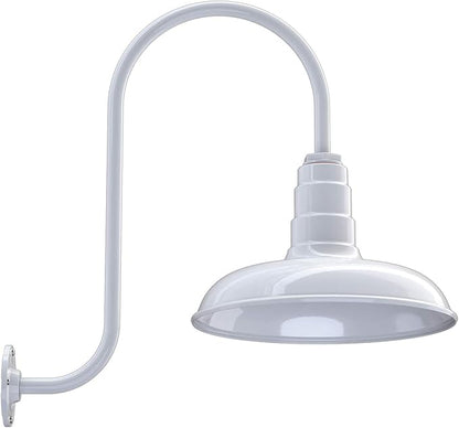 Steel Lighting Co. Topanga Barn Light | Outdoor Wall Mounted | Farmhouse Garage Light Made in America | 14 inch Dome | Upslope Gooseneck | White Exterior/White Interior