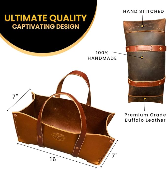 Woodman's Pal Buffalo Leather Tote Tool Bag For Hand Tools, Gardening, Outdoorsmen, Heavy Duty Premium Storage Leather Organizer (Crazy Horse Black)