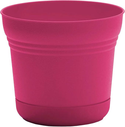 Bloem Saturn 5" Fuchsia Round Resin Planter Pot with Snap-in Saucer for Indoor and Outdoor Gardening, 4-Pack