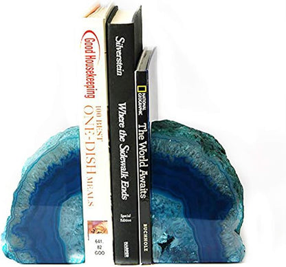 JIC Gem Crystal Bookends for Shelves Teal Agate Bookends Geode Book Ends to Hold Books Heavy Duty Bookends with Rubber Bumpers for Decoration(1 Pair, 6 to 8 Lbs)