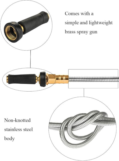 Rosy Earth Expandable Metal Garden Hose 75 FT - 304 Stainless Steel Water Hose 75 FT - Heavy Duty non Kinking Flexible Garden Hose, no Bite