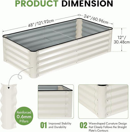 INNO STAGE Galvanized Raised Garden Bed Kits, 4x2x1ft Metal Raised Garden Beds Outdoor, Steel Raised Planter Bed with Gloves for Vegetables & Flowers Patio Ground Planter Box (White, 2PCS)