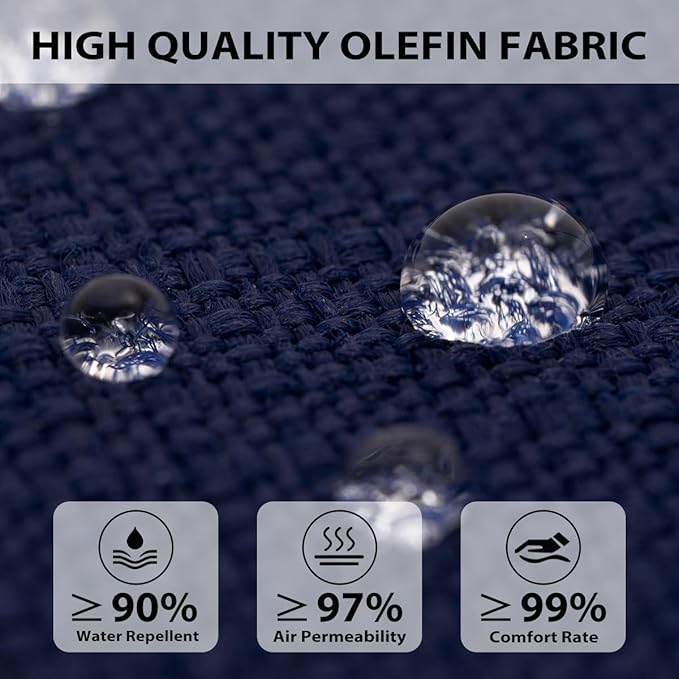 Sundale Outdoor Olefin Deep Seat Cushion Set of 2, Patio Chair Cushion and Pillow, Water-Resistant Sectional Sofa Pad with Straps Navy Blue, 24 x 24 x 6 Inches