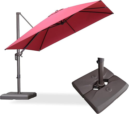 PURPLE LEAF 10' X 10' Patio Cantilever Umbrella with Base Included Square Outdoor Umbrella with 360° Rotation and Aluminum Offset Hanging for Garden Backyard Pool, Terra