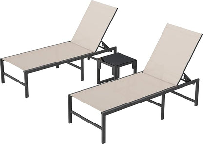 UDPATIO Patio Outdoor Lounge Chair Poolside Chaise Lounges | Breathable & Quick-Dry Textilene Fabric,5-Positions Adjustable Backrest