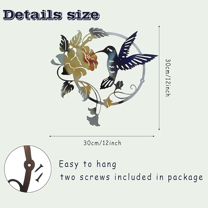 Zoihet Round Metal Bird Wall Art Decor - Hummingbird Wall Art Silhouette for your patio, garden, and fence Art Decor, Bird Wall Silhouette Indoor and Outdoor Hanging (Yellow)