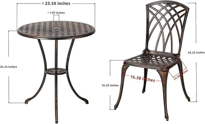 Bistro Set 3 Piece Cast Aluminum Patio Furniture Sets 2 Chairs and 1 Round Table with Umbrella Hole for Outdoor, Patio Balcony, Bronze