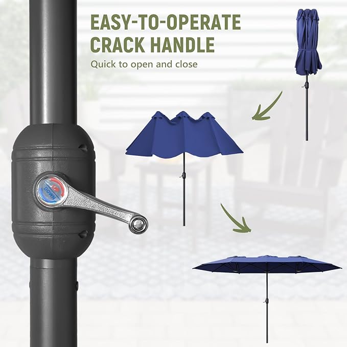 Outdoor Patio Umbrella, Table Umbrella with Push Button Tilt and Crank, 8 Ribs Market Umbrella